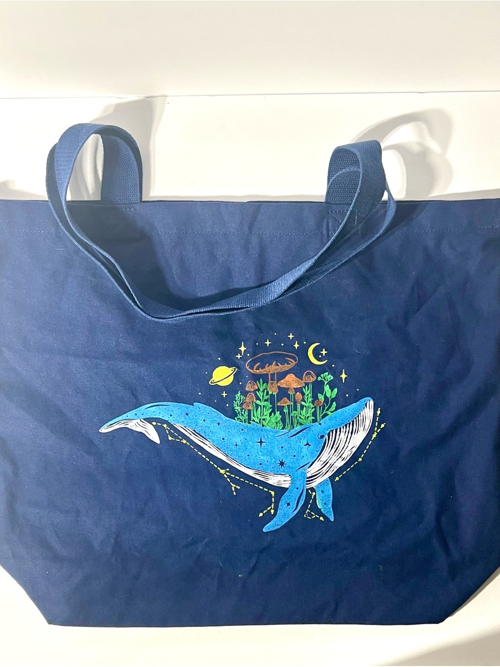 Blue Celestial Whale Print Cotton Tote Bag